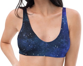 Eco-Friendly Women's Galaxy Print Sustainable High-Waisted Bikini Top Swimwear- Sizes XS-3X