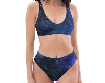 Eco-Friendly Women's Galaxy Print Sustainable High-Waisted Bikini Swimwear Swim Set- Sizes XS-3x