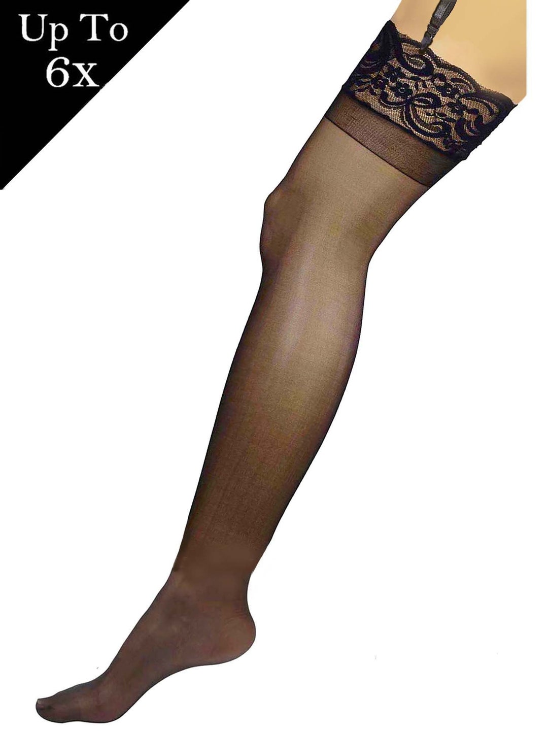 Angelique Women S Plus Size Hosiery Sheer Lace Top Black Thigh High Stockings For Garter Belts