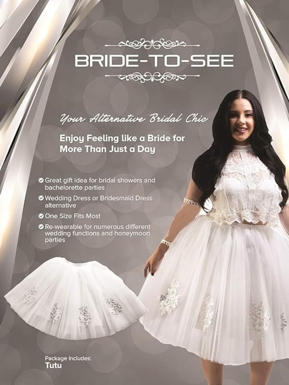 Bride to See- Bridal Shower Outfit & Bachelorette Party Wear- Womens Short White Bridal Tulle Tutu Skirt- White O/S Bride to See- Bridal Shower Outfit & Bachelorette Party Wear- Womens Short White Bridal Tulle Tutu Skirt- White O/S