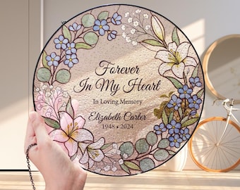 Personalized Memorial Suncatcher, Custom Loss of Mother Gift, In Loving Memory Glass Art, Round Sympathy Window Hanging Tribute