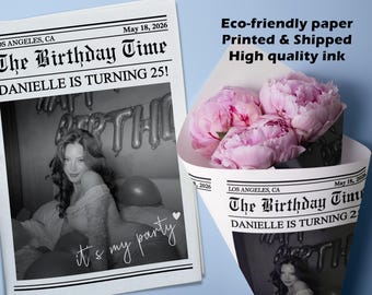 Benutzerdefinierte Massen-Geburtstagszeitung, Geburtstags-Gastgeschenk, Geburtstags-Party Einladung mit Spaß-Fakten, Zeitung für Blumenstrauß-Verpackung, ein Tini bisschen älter