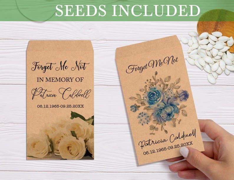 Personalized Seed Packet Funeral Favors for Guests/forget Me Not Seeds