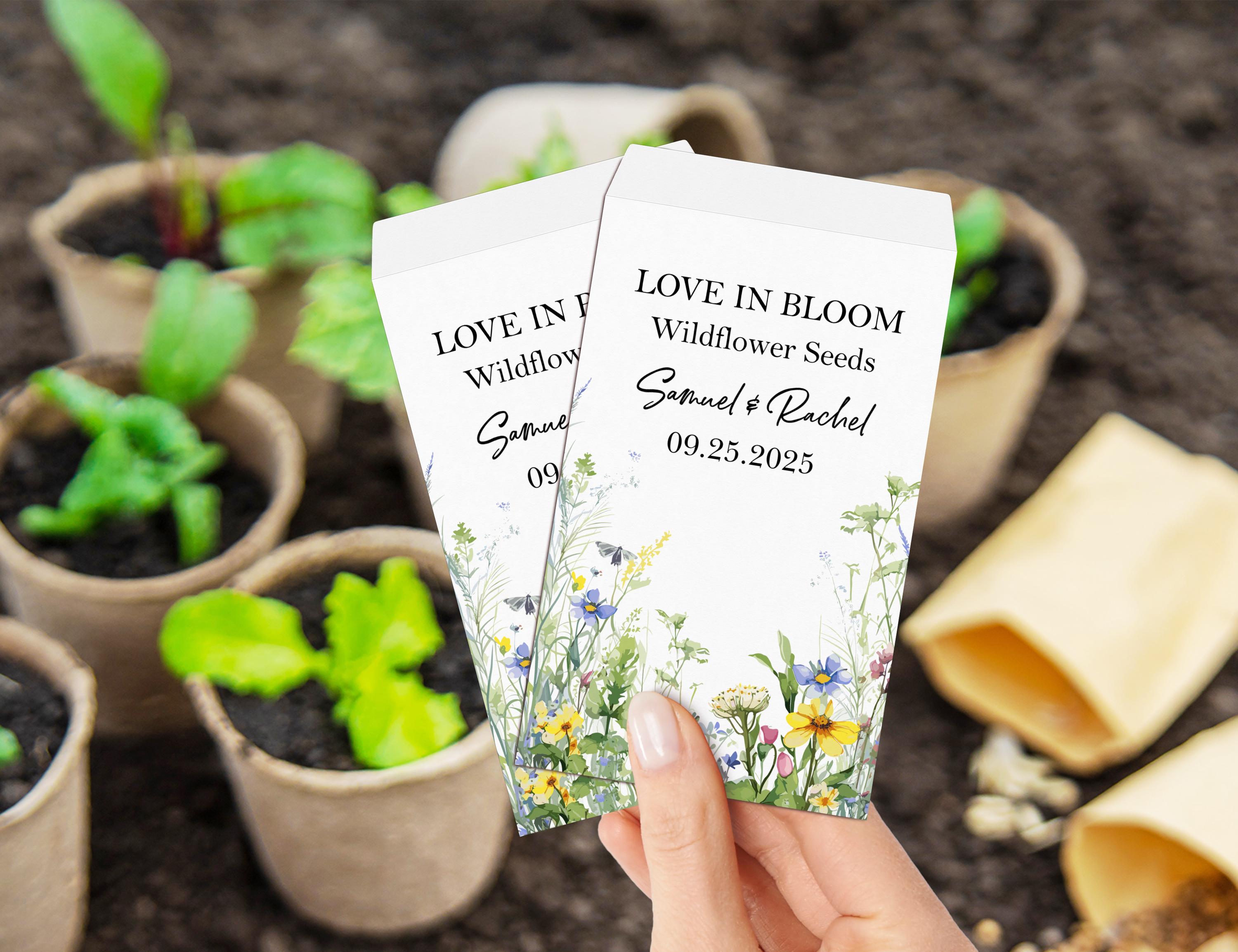Bulk Custom Wildflower Seed Packet for Wedding, Love in Bloom Wedding Favors, Seed Included Personalized Seed Packets, Wedding Seed Envelope