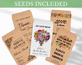 Bridal Shower Wildflower Seed Packet Favors, Let Love Grow Seed Favors, Bulk Bridal Shower Seed Envelopes, Personalized Wedding Guest Favors