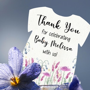 Bulk Plantable Thank You Favours/Gender Neutral Onesie-Shaped Seed Paper/Wildflower Seed Packets Alternative/Personalized Baby Shower Favors
