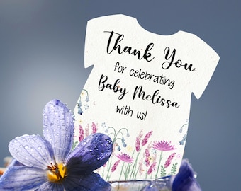 Bulk Plantable Thank You Favours/Gender Neutral Onesie-Shaped Seed Paper/Wildflower Seed Packets Alternative/Personalized Baby Shower Favors