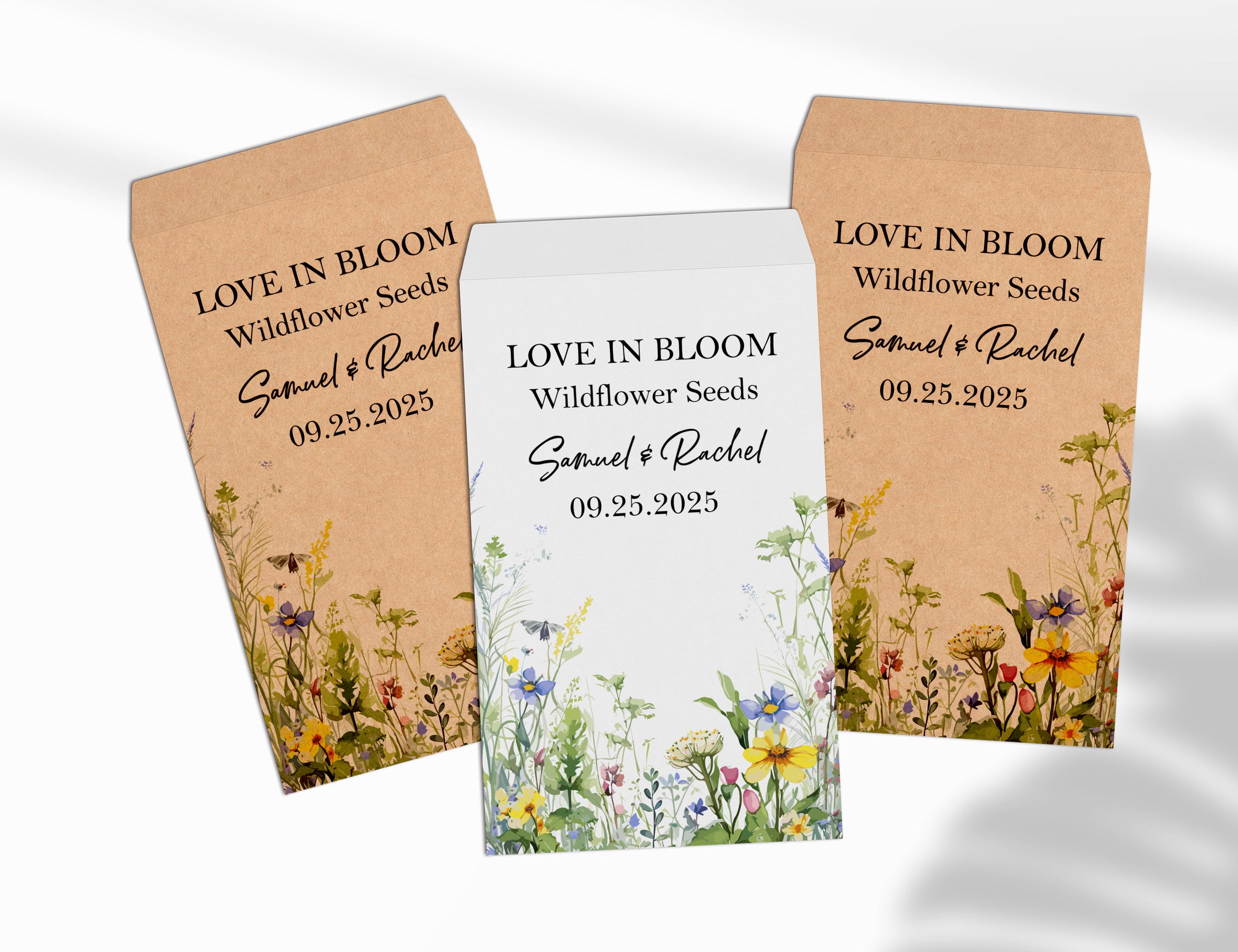 Bulk Custom Wildflower Seed Packet for Wedding, Love in Bloom Wedding Favors, Seed Included Personalized Seed Packets, Wedding Seed Envelope