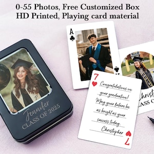 May include: A set of graduation cards with a black and white photo of a person in a cap and gown. The cards are printed with the text "Congratulations on your graduation! May your future be as bright as your success today. Christopher" and "Christina Class of 2025".