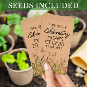 Retirement Party Favor Wildflower Seed Packets, Custom Retirement Seed Packets, Retirement Celebration Seed Envelopes, Thank You Guest Gifts