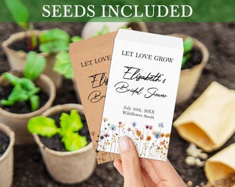 Bulk Custom Wildflower Seed Packets for Bridal Shower Wedding Favors, Let Love Grow, Personalized Favors for Guests, Flower Seed Envelopes