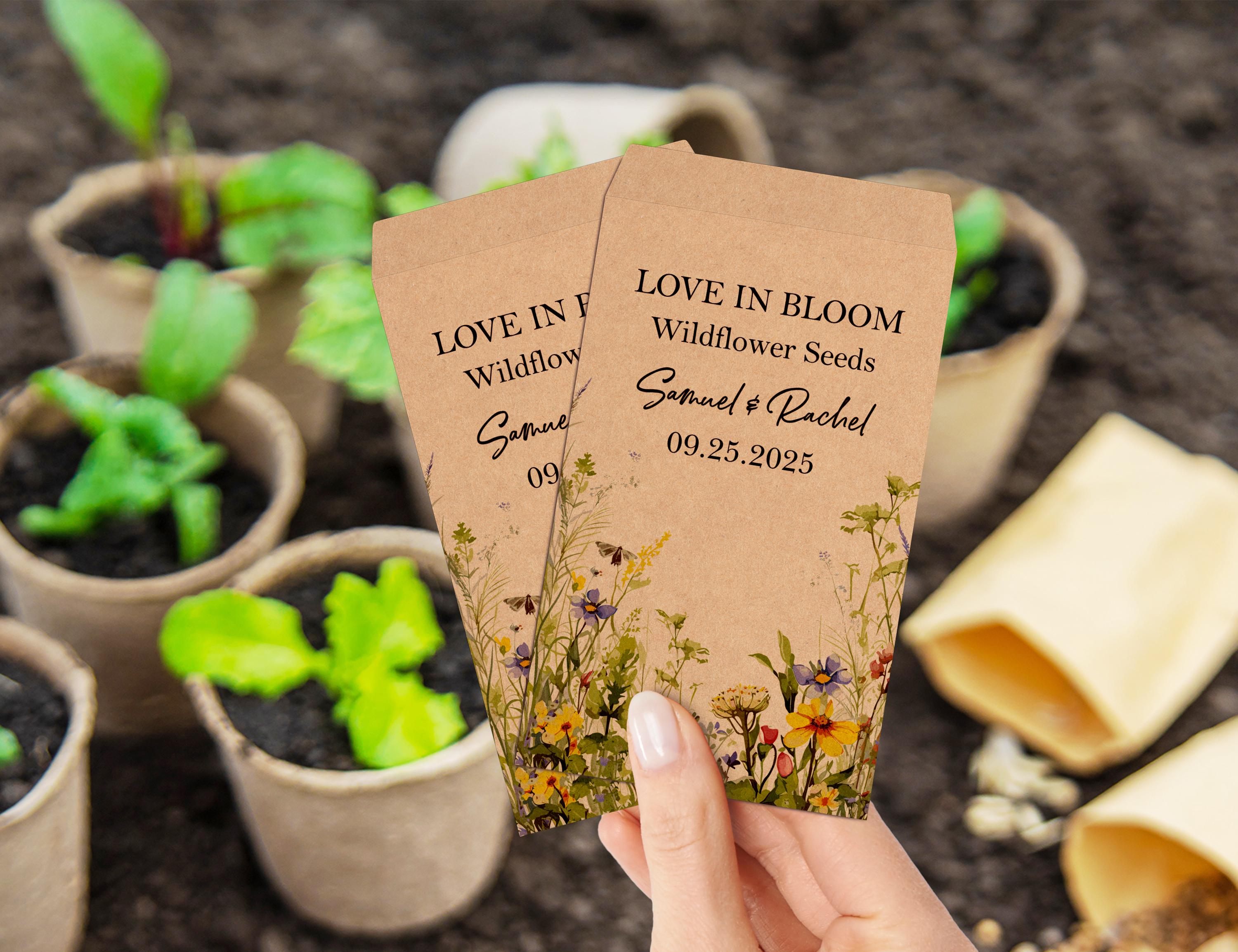 Bulk Custom Wildflower Seed Packet for Wedding, Love in Bloom Wedding Favors, Seed Included Personalized Seed Packets, Wedding Seed Envelope