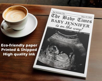 Custom Printed Baby Shower Newspaper, Baby Shower Invitation Card, Newspaper Pregnancy Announcement, Custom Coming Soon Expecting Baby Times