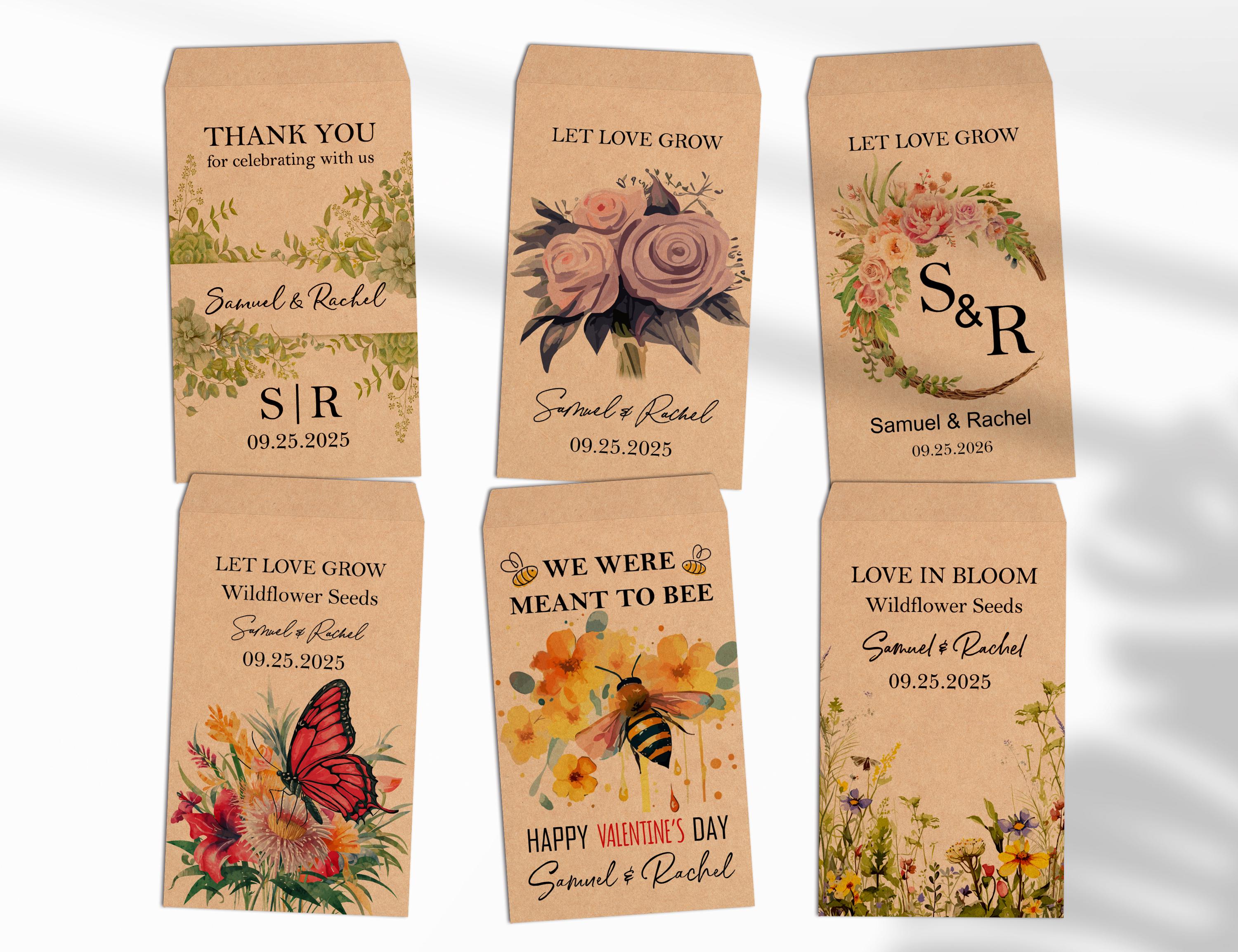 Bulk Custom Wildflower Seed Packet for Wedding, Love in Bloom Wedding Favors, Seed Included Personalized Seed Packets, Wedding Seed Envelope