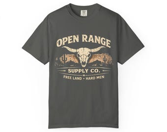 Open Range Skull, T-shirt | Western cattle skull design, desert cactus graphic