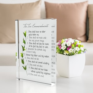 The Ten Commandments Lucite Tabletop Plaque, Religious Bible Home Decor, 10 Commandments Christian Gift, Housewarming Gift, Classroom Decor