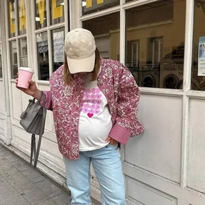 Veste matelassée à patchwork floral pour femme, Veste décontractée en coton léger, Printemps unique, Fête des Mères, Fleurs roses uniques, Vêtements mignons image 6