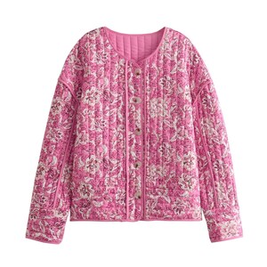 Floral Patchwork Steppjacke für Frauen, leichte Baumwoll Freizeitjacke, einzigartiger Frühling, Muttertag, Einzigartige Rosa Floral, niedliche Kleidung Bild 10