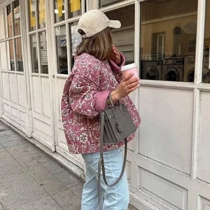 Floral Patchwork Steppjacke für Frauen, leichte Baumwoll Freizeitjacke, einzigartiger Frühling, Muttertag, Einzigartige Rosa Floral, niedliche Kleidung Bild 5