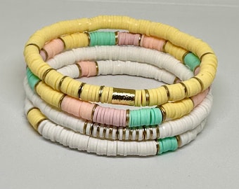 Set di braccialetti Heishi con perline color pastello, set di braccialetti pasquali