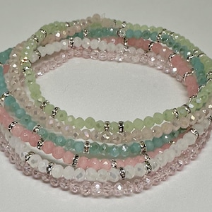 Pastel Beaded Bracelet Set: Spring Stacking Bracelets with Rhinestone Accents