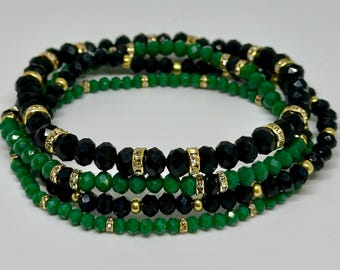 Conjunto de pulseras verdes y negras, pulseras apilables, pulseras bohemias