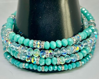 Set di braccialetti con perline turchesi, braccialetti impilabili turchesi