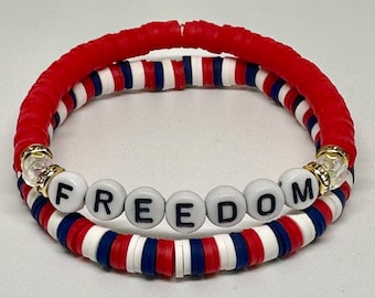 Conjunto de pulseras FREEDOM, conjunto de pulseras patrióticas, pulseras apilables, conjunto de pulseras preppy