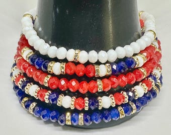 Set di braccialetti patriottici con perline, braccialetti impilabili rossi, bianchi e blu, set di braccialetti per il 4 luglio