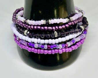 Set di braccialetti viola in stile boho con perline