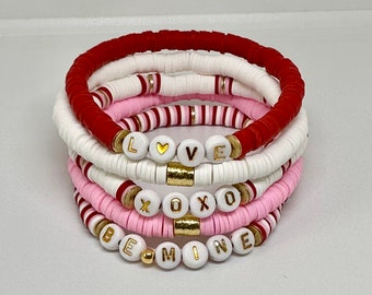 Valentines Bracelet Sets/ Valentines Day/Valentines Gift/stacking bracelets/beaded bracelets/valentines bead bracelet/pink and red bracelets