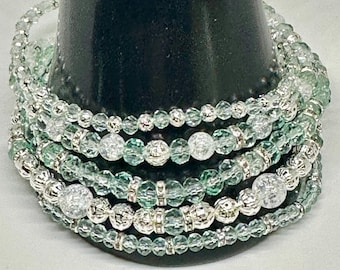 Set di braccialetti con perline color verde menta e argento, braccialetti Stanley Cup a pois color menta