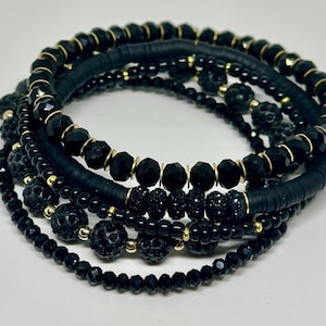 Black and Gold Bracelet Set, Stacking Bracelets, Boho Bracelets, Stanley Cup Boot Topper Bracelets