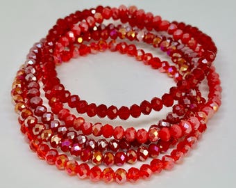 Conjunto de pulseras de cuentas de cristal rojo: pulseras apilables bohemias, pulseras con vasos rojos apilables