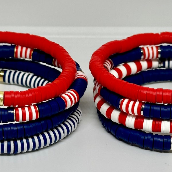 Patriotic Red White and Blue Bracelet Set, 4th of July Bracelets, Holiday Bracelets, Stacking Bracelets, Custom Bracelets