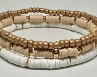Conjunto de pulseras blancas y tostadas, pulseras apilables