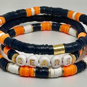 Chicago Bears Inspired Game Day Bracelet Set, Midnight Blue Orange and White Game Day Bracelet Set, Team Spirit Wear