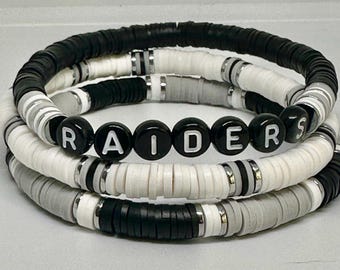 Las Vegas Raiders/Aces Inspired Game Day Bracelet Set, Black Gray and White Game Day Bracelets, Team Spirit Wear