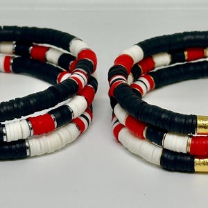 Black White and Red Game Day Bracelet Set, Customizable Team Bracelet Set