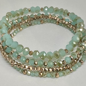 Mint and Gold Faceted Bracelet Set, Stacking Bracelets, Boho Bracelet Set