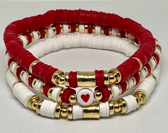 Set di braccialetti per San Valentino, regali di San Valentino, braccialetti di perline, braccialetti impilabili, rosso e bianco, regali per lei