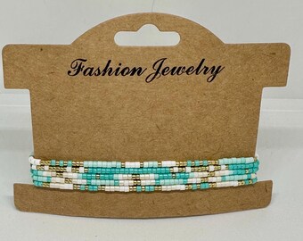 Delicato set di bracciali Miyuki Aqua e Bianco, bracciali minimalisti