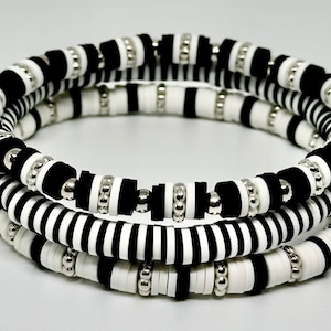 Black and White Bracelet Set, Halloween Bracelets, Holiday Bracelets, Custom Bracelets, Stacking Bracelets, beaded bracelets