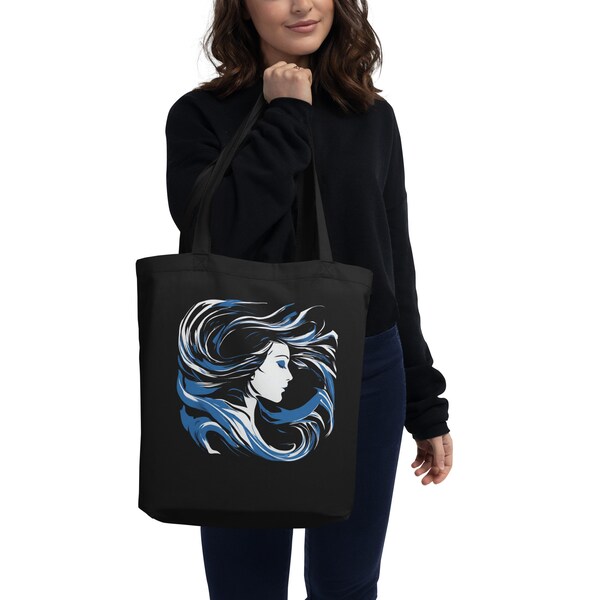 Large Eco Tote - Umhängetasche - Organic Black Canvas Bag - Versatile Groceries & Book Carrier