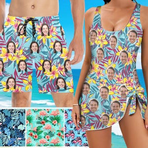 Custom Swimsuit With Face,Custom Couple Swimsuit Swim Trunks with Face, Custom Face on Beach Shorts,Photo Swim Trunks One Piece