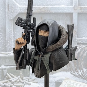 Shturman Bust - Tarkov Inspired Sculpture 13" - Sniper Boss SVD Hand Blued Steel - Tactical Gaming Gift - 12mm Rod No Screw No Glue Design