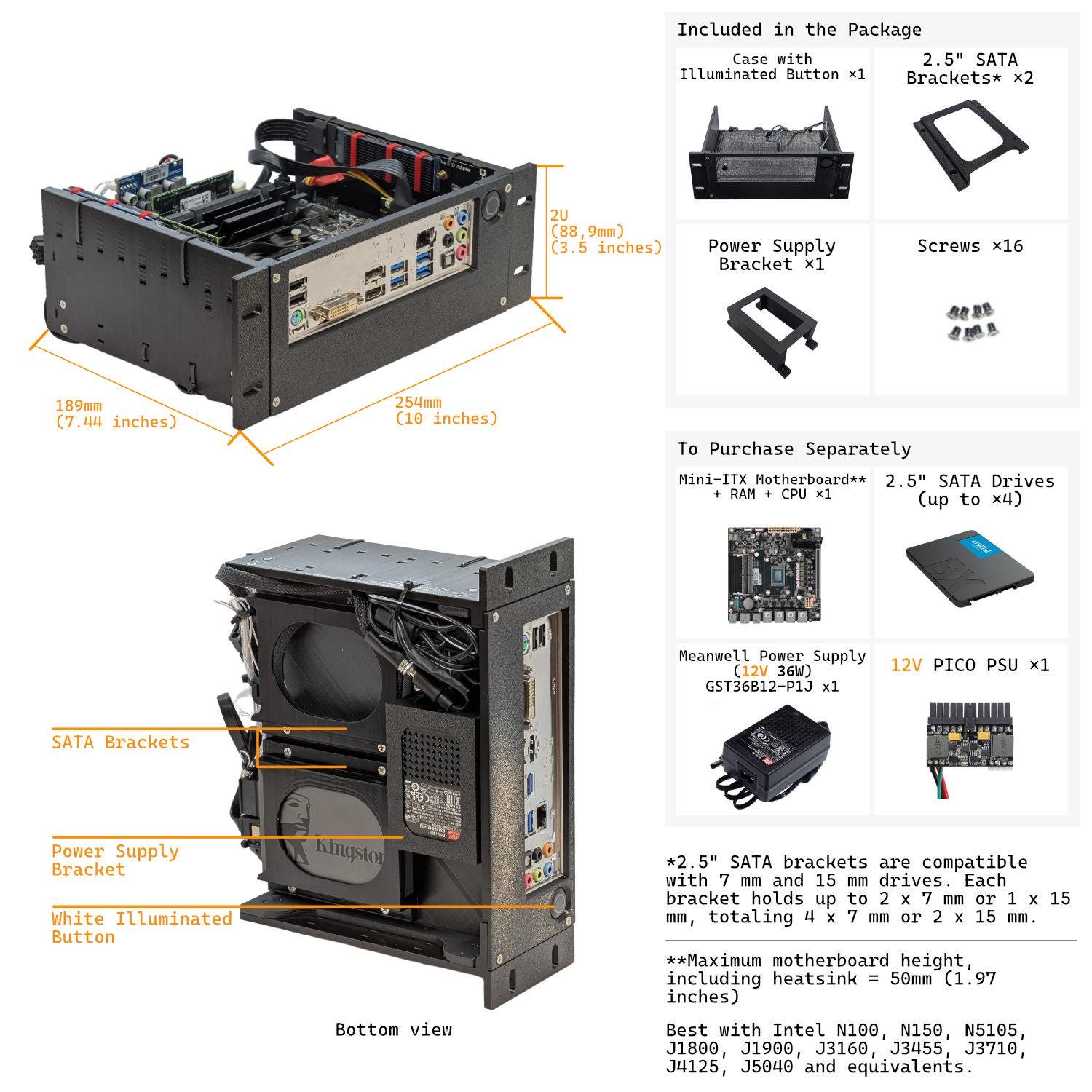 Truenas Computer Case Nanorack 2U – 10″ Rackable NAS Case for Mini-itx – PETG – Truenas ...