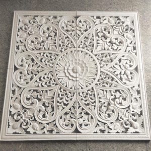 Mandala Bed Head White Washed Boho Home Bed Decor Bed Headboard Flower Carved Wall Decor
