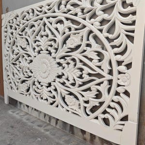 Boho Mandala Headboard Handcrafted Bedroom Furniture White Wash Painted Bed Decor Home Decor
