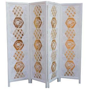 Handmade Wooden Room Divider: Four Panel Privacy Screen